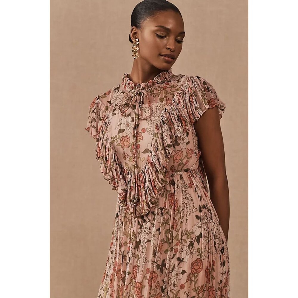 BHLDN Sheer Floral Ruffle Chiffon Maxi Dress - Picture 2 of 8